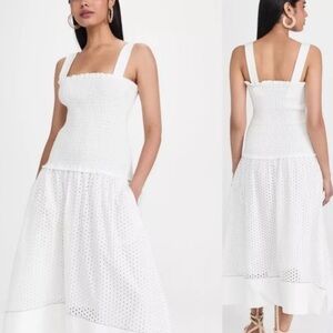Proenza Schouler White Label Broderie Anglaise Smocked Drop Waist Dress Size 8
